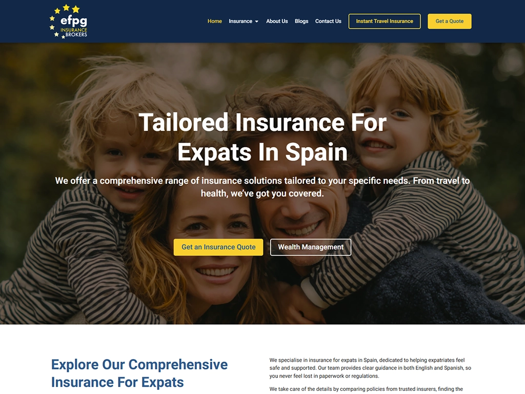 EFPG website, an expat insurance and wealth-management site built in WordPress
