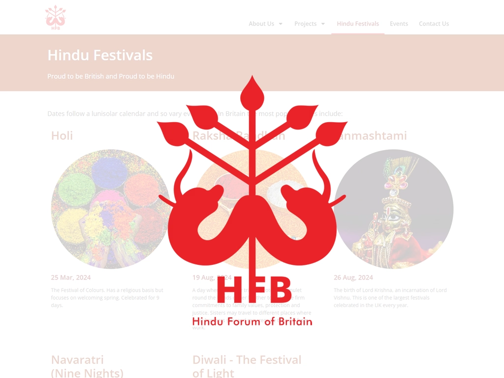 The Hindu Forum of Britain website, a charity site maintained on WordPress